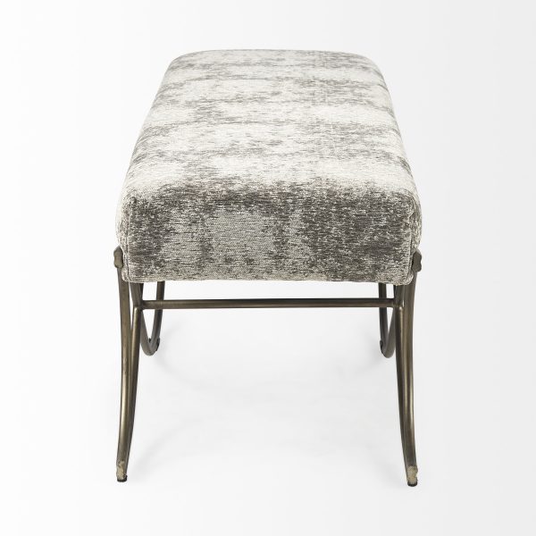Ayla 55L x 17.6W x 18H Light and Dark Gray Fabric Seat W Antique Gold Metal Frame Bench 4