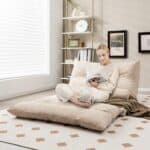 Adjustable Floor Lounge Chair Sofa Bed with Lumbar Pillows Beige