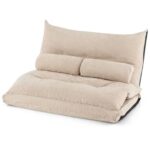Adjustable Floor Lounge Chair Sofa Bed with Lumbar Pillows Beige