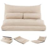 Adjustable Floor Lounge Chair Sofa Bed with Lumbar Pillows Beige