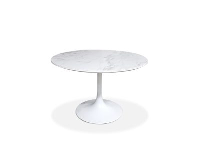 BAUX White Ceramic Round Dining Table with Steel Base