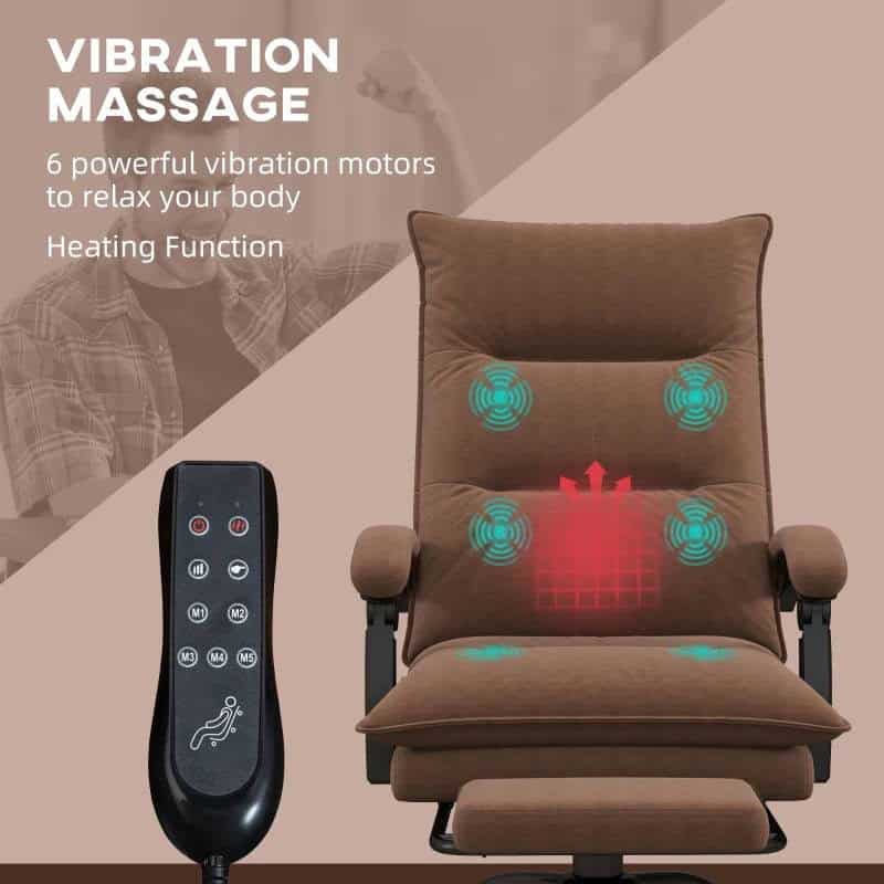 Heated Massage Office Chair with Footrest and Adjustable Recline Brown 2 Heated Massage Office Chair with Footrest and Adjustable Recline Brown - Image 2