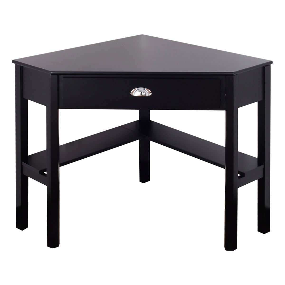 Corner Black Wood Computer Desk with Drawer and Shelves 1 Corner Black Wood Computer Desk with Drawer and Shelves