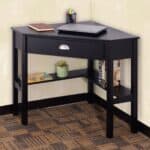 Corner Black Wood Computer Desk with Drawer and Shelves 5 Corner Black Wood Computer Desk with Drawer and Shelves