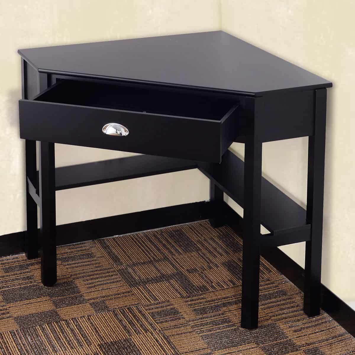 Corner Black Wood Computer Desk with Drawer and Shelves 3 Corner Black Wood Computer Desk with Drawer and Shelves - Image 3