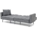 Modern Grey Linen Split-Back Convertible Futon Sofa Bed Couch