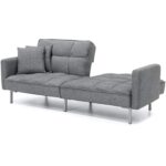 Modern Grey Linen Split-Back Convertible Futon Sofa Bed Couch