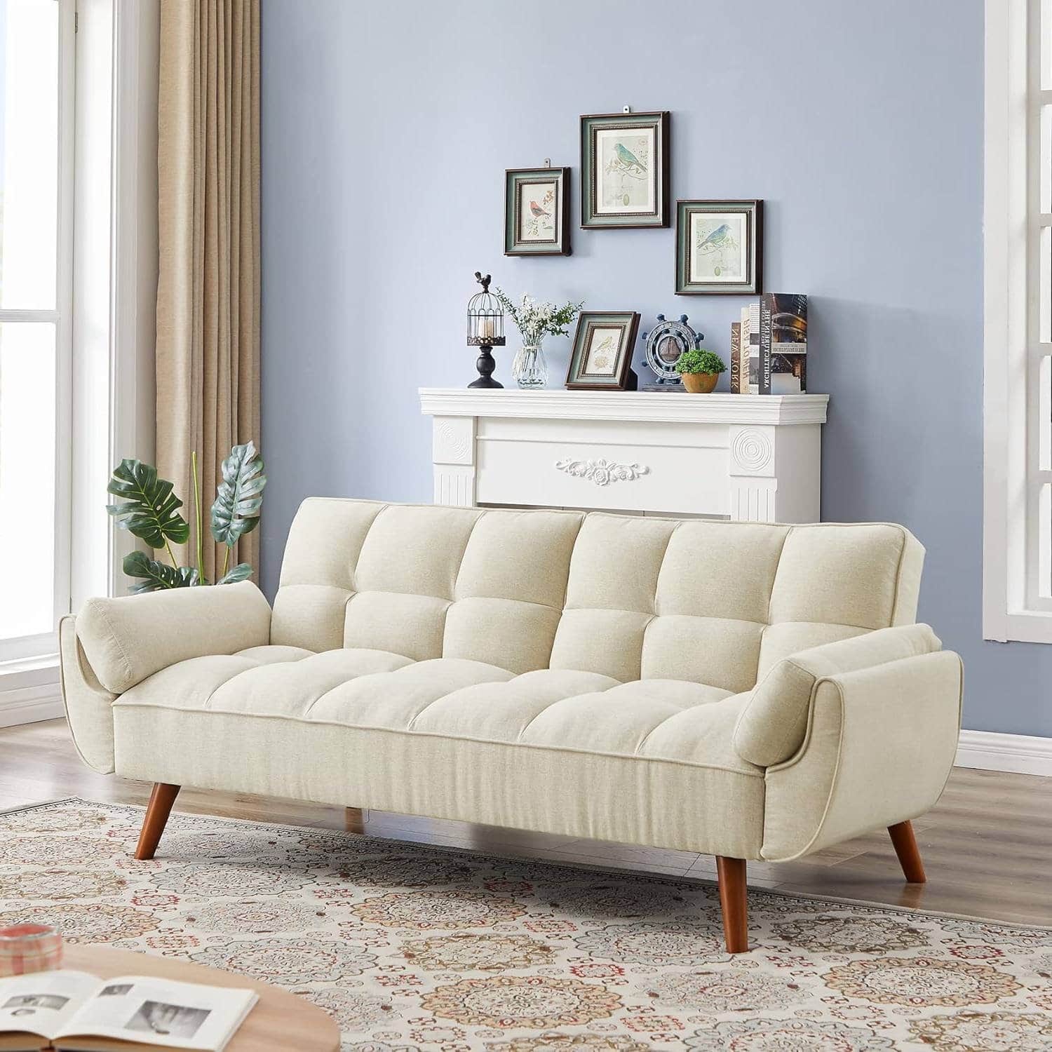 Mid-Century Modern Beige Tufted Sleeper Sofa Bed for Small Spaces 1 Mid-Century Modern Beige Tufted Sleeper Sofa Bed for Small Spaces