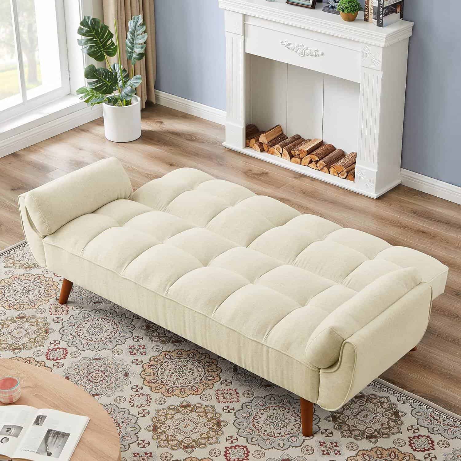 Mid-Century Modern Beige Tufted Sleeper Sofa Bed for Small Spaces 2 Mid-Century Modern Beige Tufted Sleeper Sofa Bed for Small Spaces - Image 2