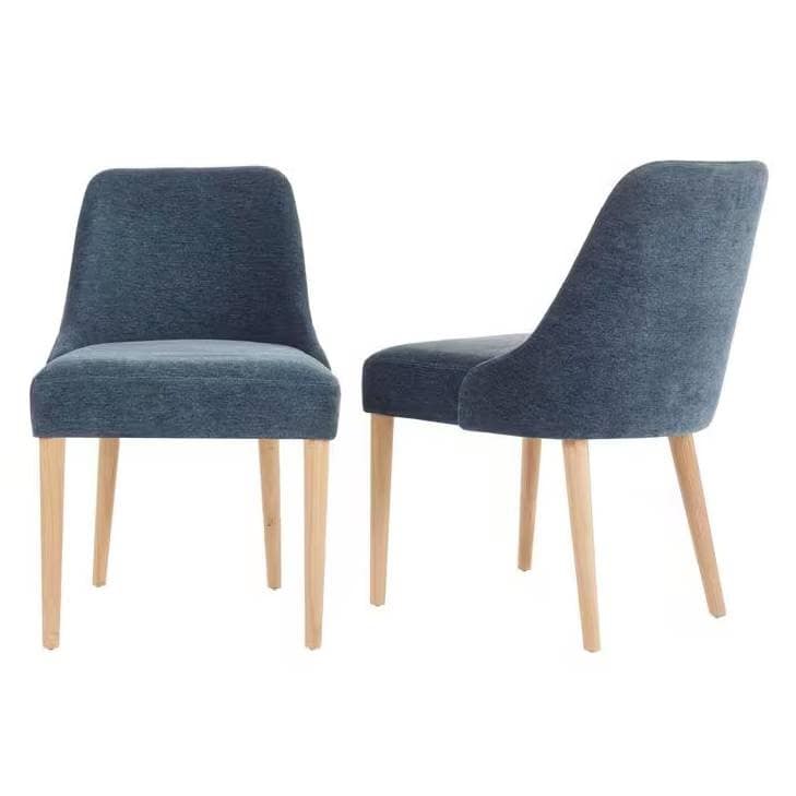 Blue Upholstered Dining Chairs with Wood Legs Modern Design (Set of 2) 1 Blue Upholstered Dining Chairs with Wood Legs Modern Design (Set of 2)