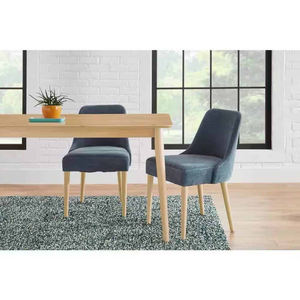 Blue Upholstered Dining Chairs with Wood Legs Modern Design (Set of 2) 2 Blue Upholstered Dining Chairs with Wood Legs Modern Design (Set of 2) - Image 2