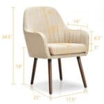 Retro Off-White Linen Accent Chairs with Wood Legs (Set of 2)