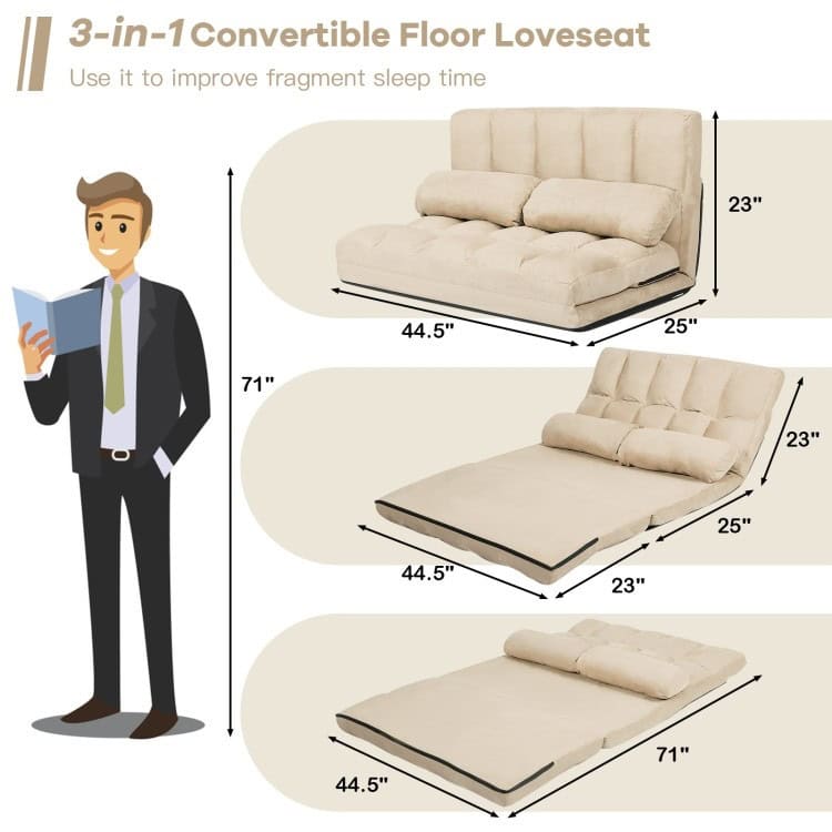 Foldable Faux Suede Floor Sofa Bed with Adjustable Backrest 4 Foldable Faux Suede Floor Sofa Bed with Adjustable Backrest - Image 4