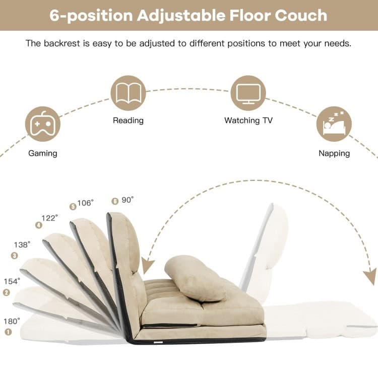 Foldable Faux Suede Floor Sofa Bed with Adjustable Backrest 5 Foldable Faux Suede Floor Sofa Bed with Adjustable Backrest - Image 5