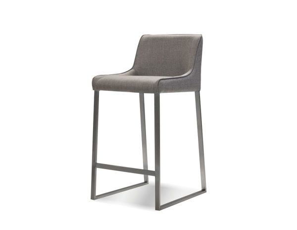 BENNETT Light Grey Fabric Brushed Steel Counter Stool 2