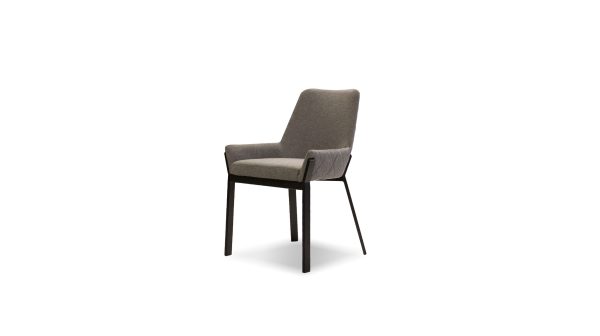 BENSON Dark Grey Fabric Dining Chair Black Steel Base 3