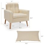 Beige Mid-Century Modern Linen Accent Chair with Pillow