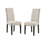 Modern Beige Cream Upholstered Dining Chairs with Black Wood Legs (Set of 2)