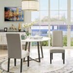 Modern Beige Cream Upholstered Dining Chairs with Black Wood Legs (Set of 2)