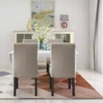 Modern Beige Cream Upholstered Dining Chairs with Black Wood Legs (Set of 2)