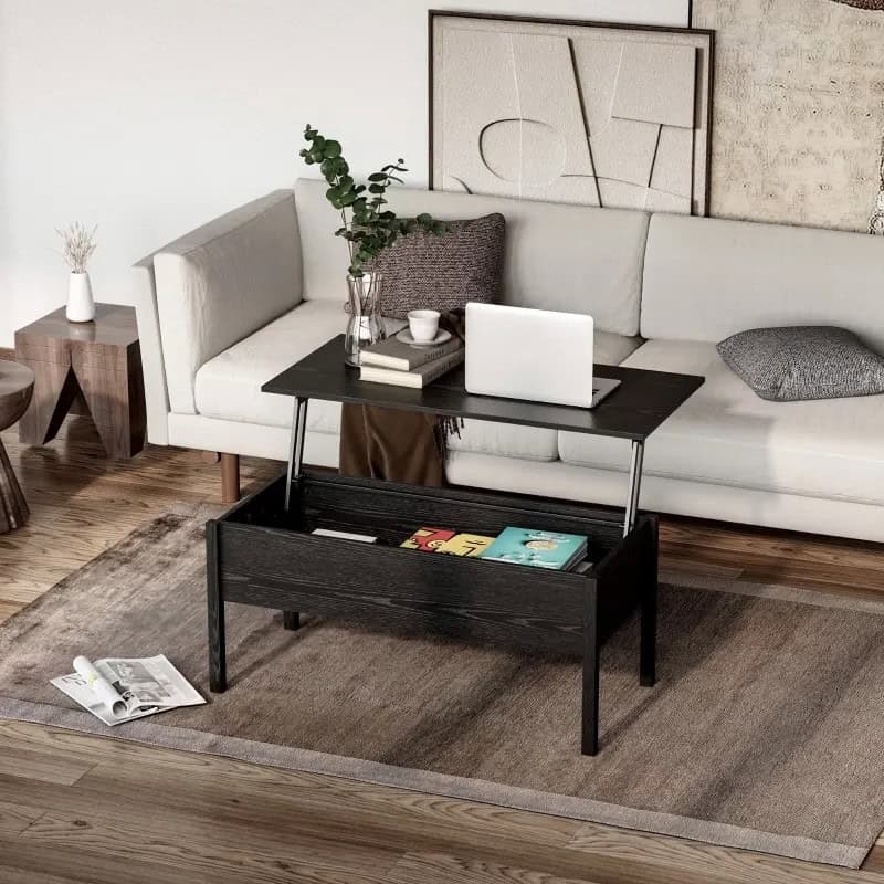 Modern Black Lift Top Coffee Table with Hidden Storage 2 Modern Black Lift Top Coffee Table with Hidden Storage - Image 2