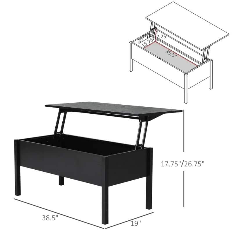Modern Black Lift Top Coffee Table with Hidden Storage 4 Modern Black Lift Top Coffee Table with Hidden Storage - Image 4