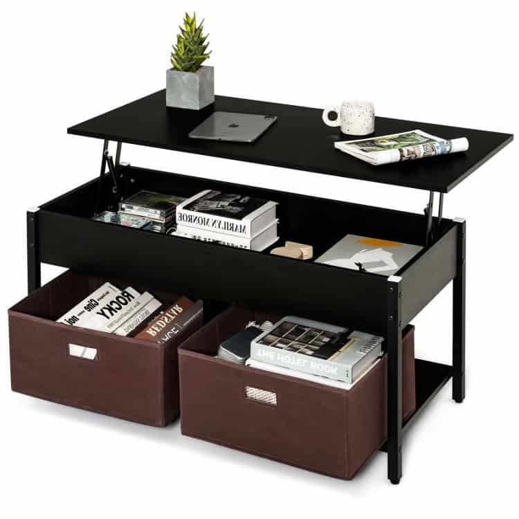 Lift-Top Black Coffee Table with Storage Drawers and Bins 1 Lift-Top Black Coffee Table with Storage Drawers and Bins