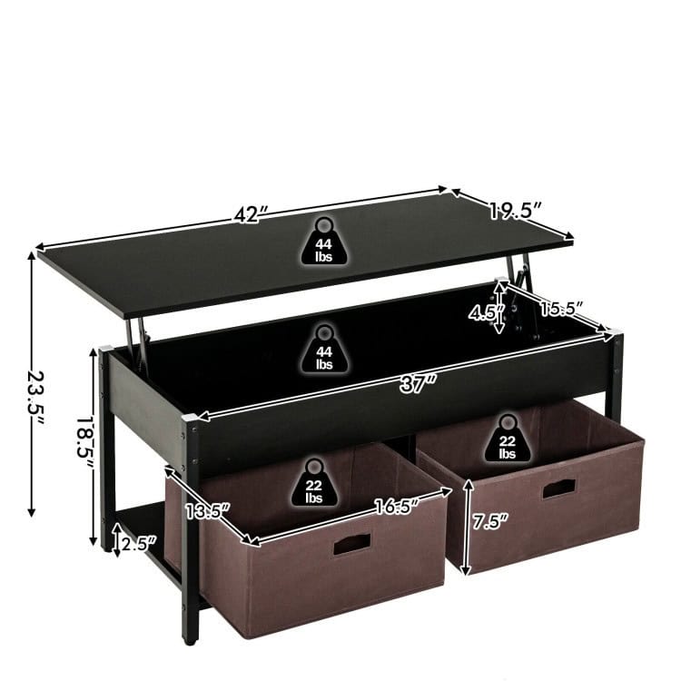 Lift-Top Black Coffee Table with Storage Drawers and Bins 4 Lift-Top Black Coffee Table with Storage Drawers and Bins - Image 4