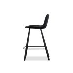 BILLY Black Leatherette Counter Stool, Black Steel Base