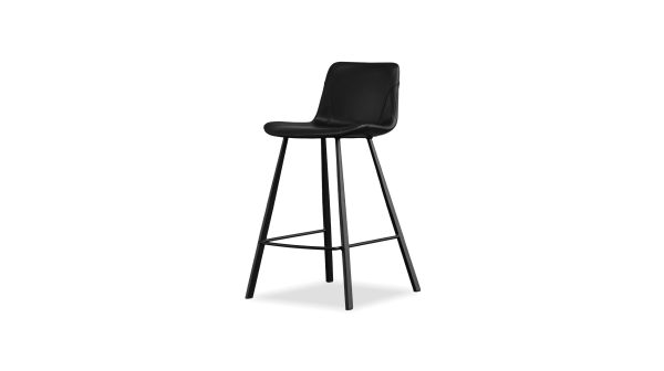 BILLY Black Leatherette Counter Stool Black Steel Base 7