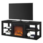 Modern Black Electric Fireplace TV Stand with Shelves