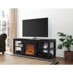 Modern Black Electric Fireplace TV Stand with Shelves