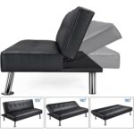 Black Faux Leather Adjustable Futon Sofa Bed with Tufted Design