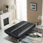 Black Faux Leather Adjustable Futon Sofa Bed with Tufted Design