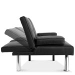 Black Faux Leather Convertible Futon Sofa with Cup Holders