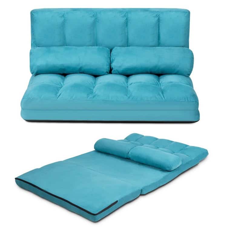 Teal Blue Foldable 5-Tilt Floor Sofa Bed with Pillows 1 Teal Blue Foldable 5-Tilt Floor Sofa Bed with Pillows