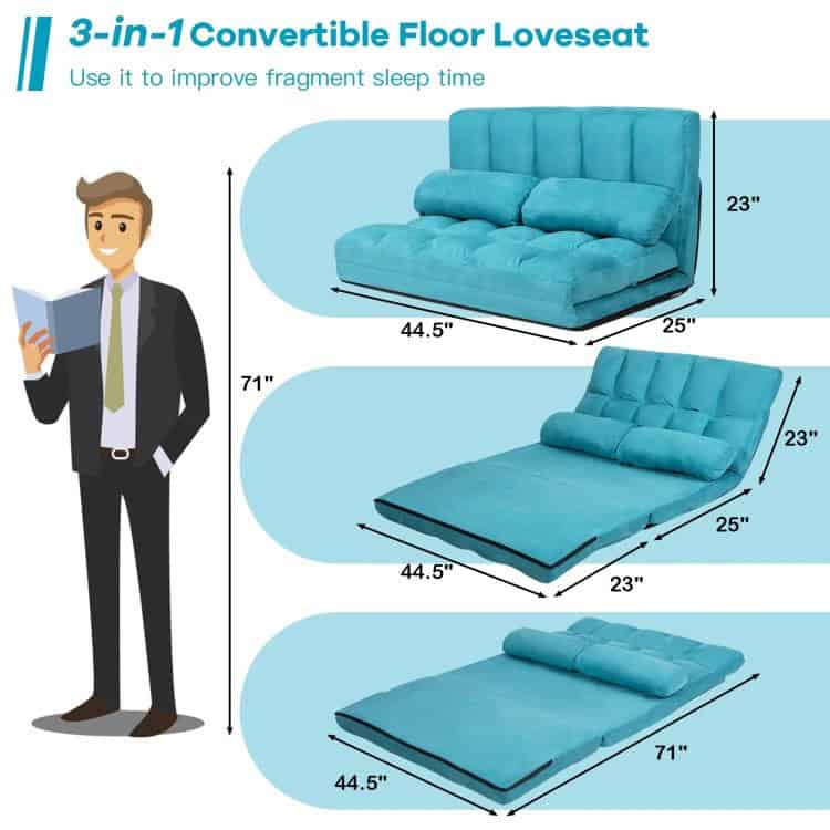 Teal Blue Foldable 5-Tilt Floor Sofa Bed with Pillows 4 Teal Blue Foldable 5-Tilt Floor Sofa Bed with Pillows - Image 4