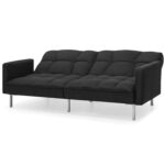 Black Split-Back Convertible Linen Tufted Futon with 2 Pillows