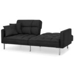 Black Split-Back Convertible Linen Tufted Futon with 2 Pillows