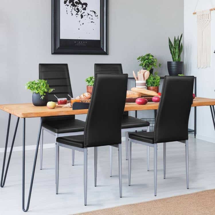 Modern High Back Black PVC Leather Dining Chairs with Metal Legs (Set of 4) 2 Modern High Back Black PVC Leather Dining Chairs with Metal Legs (Set of 4) - Image 2