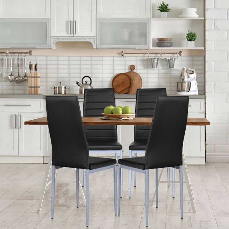Modern High Back Black PVC Leather Dining Chairs with Metal Legs (Set of 4) 4 Modern High Back Black PVC Leather Dining Chairs with Metal Legs (Set of 4) - Image 4