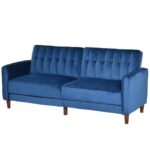 Mid-Century Modern Blue Velvet Futon Sleeper Sofa Bed 6 Mid-Century Modern Blue Velvet Futon Sleeper Sofa Bed