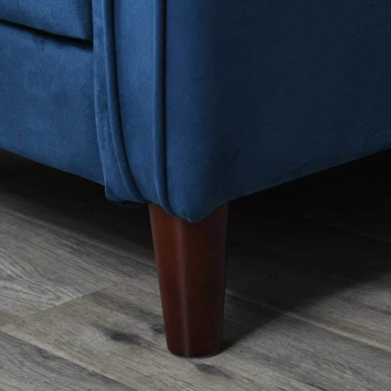 Mid-Century Modern Blue Velvet Futon Sleeper Sofa Bed 4 Mid-Century Modern Blue Velvet Futon Sleeper Sofa Bed - Image 4