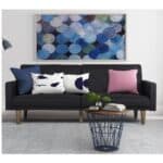 Mid-Century Modern Linen Sofa Bed with Wood Legs