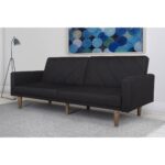 Mid-Century Modern Linen Sofa Bed with Wood Legs