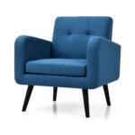 Mid-Century Modern Blue Linen Accent Chair with Wooden Legs 5 Mid-Century Modern Blue Linen Accent Chair with Wooden Legs