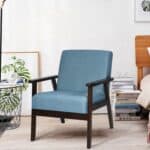 Blue Linen Wide Accent Chair with Espresso Rubber Wood Frame
