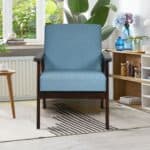 Blue Linen Wide Accent Chair with Espresso Rubber Wood Frame