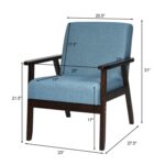 Blue Linen Wide Accent Chair with Espresso Rubber Wood Frame