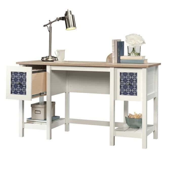 Farmhouse White Desk with Blue Oak Top and Drawers 5 Farmhouse White Desk with Blue Oak Top and Drawers - Image 5